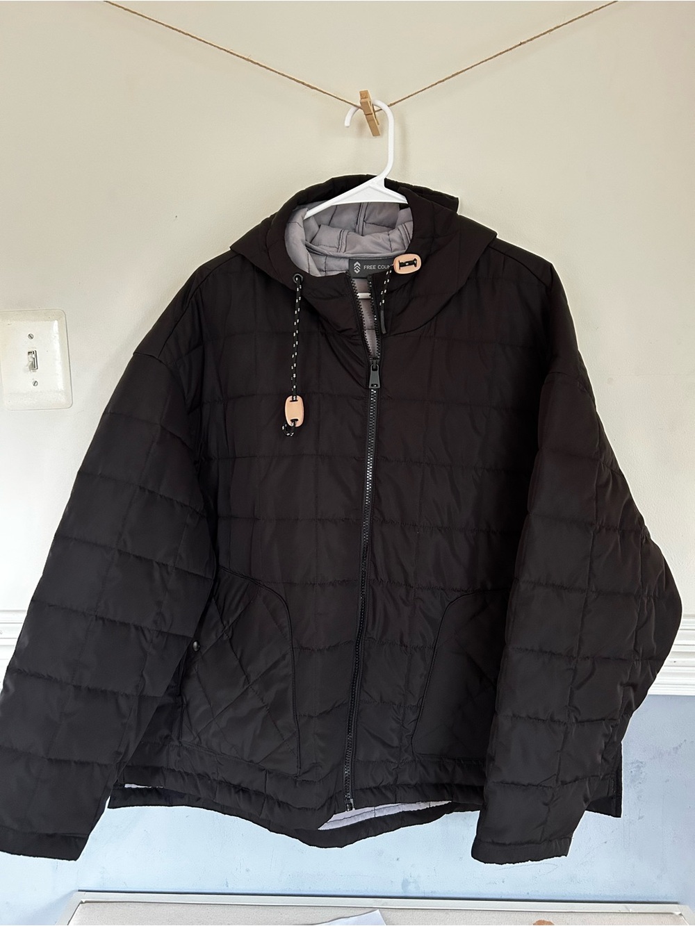 Free Country Black Quilted Hooded Puffer Jacket Lightweight Insulated Coat